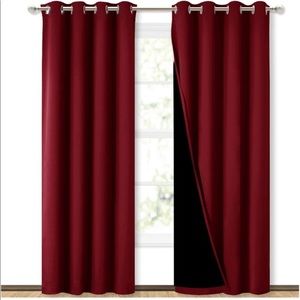 NWT. NICETOWN 100% Blackout Curtains with Black Liner Backing Burgundy Red